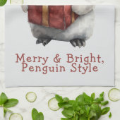 Kerstmis Pinguïn Merry & Bright Theedoek (Gevouwen)