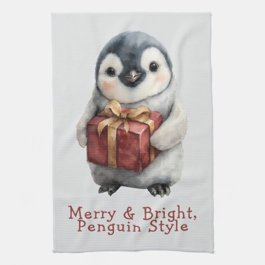 Kerstmis Pinguïn Merry & Bright Theedoek (Verticaal)