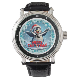 Kerstmis Pinguïn met Kerstman Hoed  Horloge