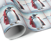 Kerstmis pinguïn met rode jas cadeaupapier (Rol Hoek)
