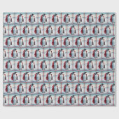 Kerstmis pinguïn met rode jas cadeaupapier (Vlak)