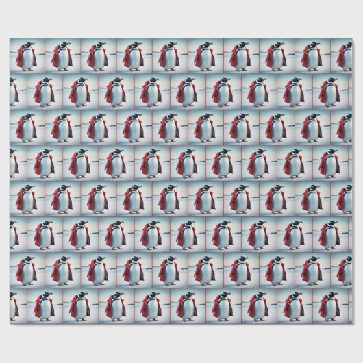 Kerstmis pinguïn met rode jas cadeaupapier (Vlak)