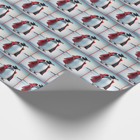 Kerstmis pinguïn met rode jas cadeaupapier (Hoek)