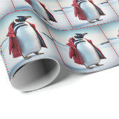Kerstmis pinguïn met rode jas cadeaupapier (Rol Hoek)