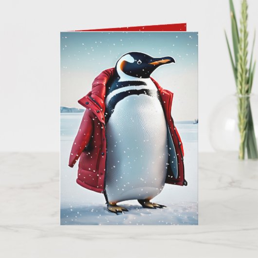 Kerstmis pinguïn met rode jas kaart (Voorkant)