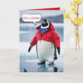 Kerstmis pinguïn met rode jas kaart (Gele Bloem)