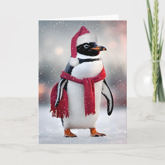 Kerstmis Pinguïn met Santa Pet Feestdagen Kaart (Voorkant)