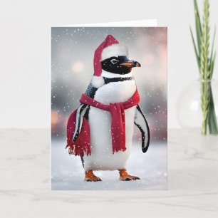 Kerstmis Pinguïn met Santa Pet Feestdagen Kaart