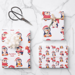 Kerstmis Pinguïn naam Inpakpapier Vel