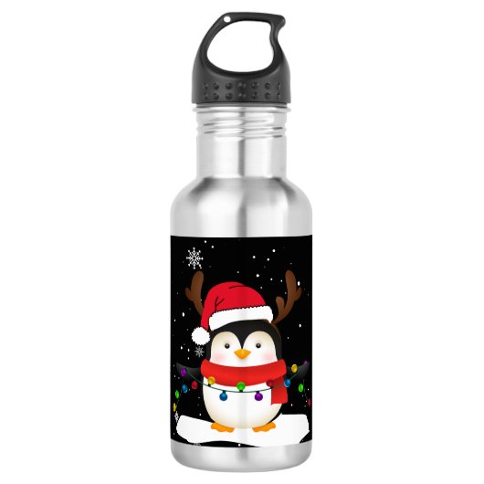 Kerstmis Pinguïn Rendier Kerstboom Waterfles (Voorkant)