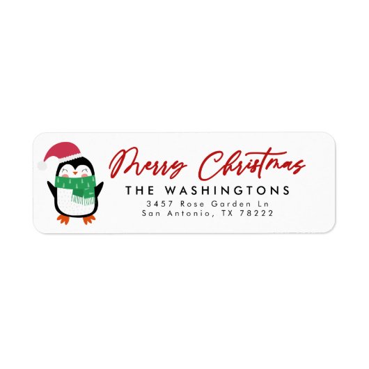 Kerstmis Pinguïn Retouradreslabel Etiket (Voorkant)