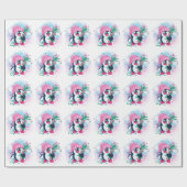 Kerstmis Pinguin Roze Pet Waterverf Cadeaupapier (Vlak)