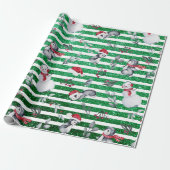 Kerstmis Pinguin Snowman Green Glitter Stripes Cadeaupapier (Uitgerold)
