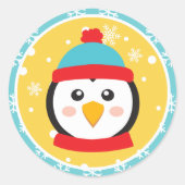 Kerstmis - Pinguïn Stickers (Rond) (Voorkant)