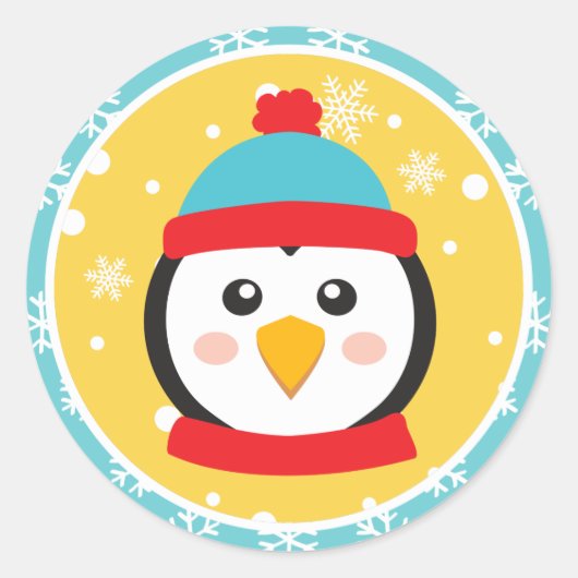 Kerstmis - Pinguïn Stickers (Rond) (Voorkant)