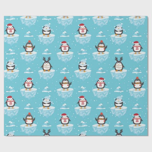 Kerstmis-pinguïn: stroompatroon cadeaupapier (Vlak)