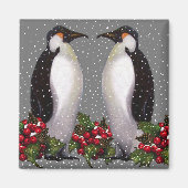 Kerstmis Pinguïns in Sneeuw, Holly: Kunst Magneet (Voorkant)