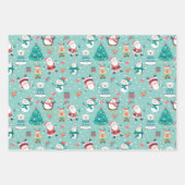 Kerstmis Pinguïns, Sneeuwmannen, Kerstman op Groen Inpakpapier Vel (Voorkant 3)