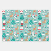 Kerstmis Pinguïns, Sneeuwmannen, Kerstman op Groen Inpakpapier Vel (Voorkant 2)