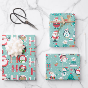 Kerstmis Pinguïns, Sneeuwmannen, Kerstman op Groen Inpakpapier Vel