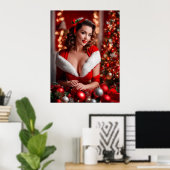 Kerstmis Pinup Santa Claus Lady Poster (Thuiskantoor)
