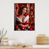 Kerstmis Pinup Santa Claus Lady Poster (Keuken)