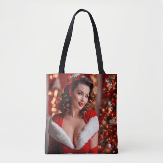 Kerstmis Pinup Santa Claus Lady Tote Bag (Voorkant)