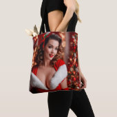 Kerstmis Pinup Santa Claus Lady Tote Bag (Dichtbij)