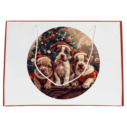 Kerstmis Pit Bull Puppy Honden Groot Cadeauzakje (Voorkant)