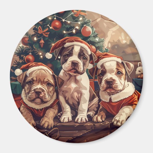Kerstmis Pit Bull Puppy Honden Magneet (Voorkant)