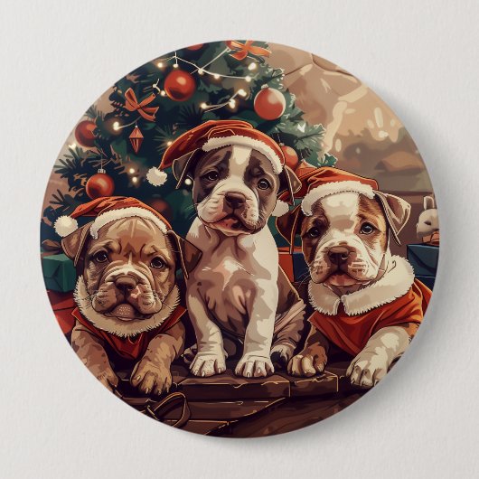 Kerstmis Pit Bull Puppy Honden Ronde Button 4,0 Cm (Voorkant)