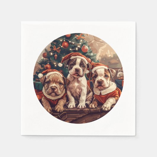 Kerstmis Pit Bull Puppy Honden Servet (Voorkant)