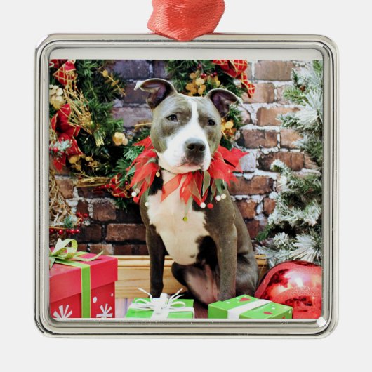 Kerstmis - Pitbull - Charm Metalen Ornament (Voorkant)