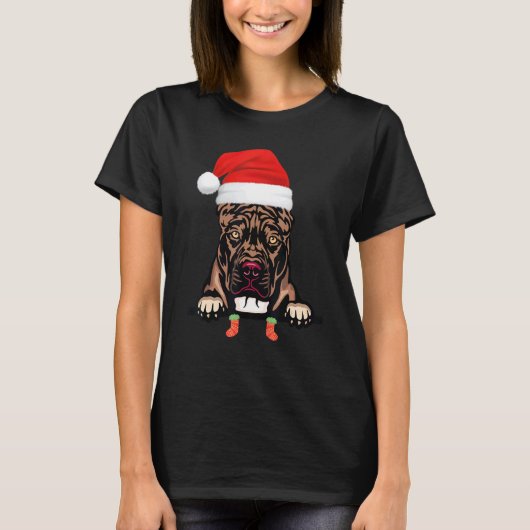 Kerstmis pitbull in kerstmuts Kerstmis T-shirt (Voorkant)
