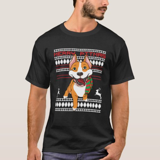 Kerstmis Pitbull Kerstman Hond Lelijk Kerstmis T-shirt (Voorkant)