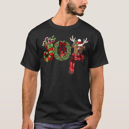 Kerstmis Pitbull Vreugde Rendier Xmas Grappig T-shirt (Voorkant)