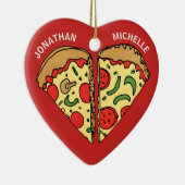 Kerstmis Pizza Funny Couple Monogram Namen Keramisch Ornament (Rechts)