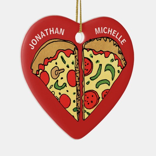 Kerstmis Pizza Funny Couple Monogram Namen Keramisch Ornament (Rechts)