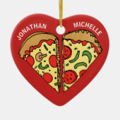 Kerstmis Pizza Funny Couple Monogram Namen Keramisch Ornament (Voorkant)