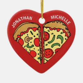 Kerstmis Pizza Funny Couple Monogram Namen Keramisch Ornament