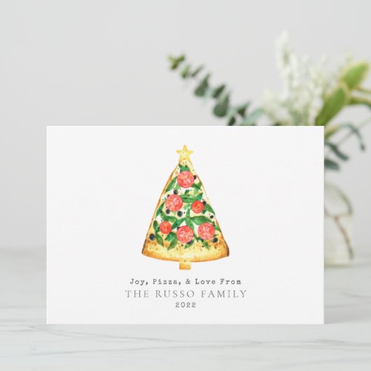 Kerstmis Pizza Liefde Vreugde Feestdagenkaart (Staand voorkant)