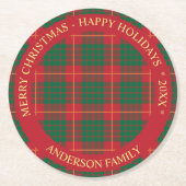 Kerstmis plaid aangepaste tekst ronde kartonnen onderzetter (Voorkant)