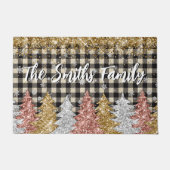 Kerstmis Plaid en glitter familienaam Deurmat (Voorkant)