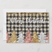 Kerstmis Plaid en glitter familienaam Feestdagenkaart (Voorkant)