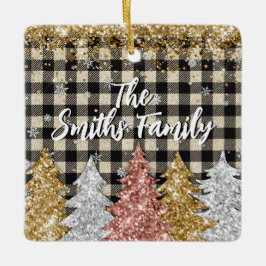 Kerstmis Plaid en glitter familienaam Keramisch Ornament
