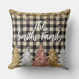 Kerstmis Plaid en glitter familienaam Kussen