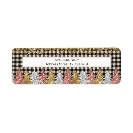 Kerstmis plaid en glitter naam etiket (Voorkant)