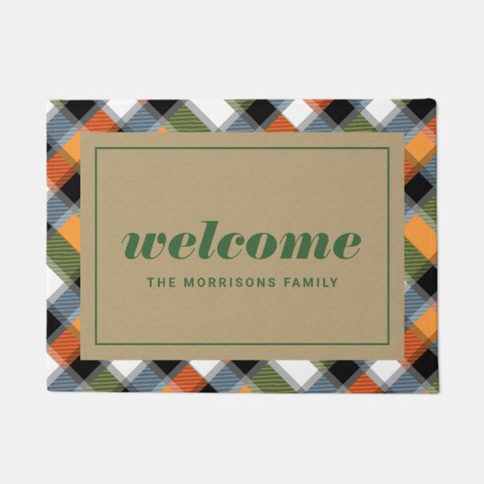 Kerstmis Plaid Gepersonaliseerd Welkom Deurmat (Voorkant)