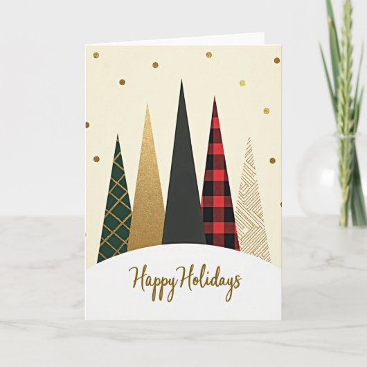 Kerstmis Plaid Gouden Bomen Kaart (Voorkant)