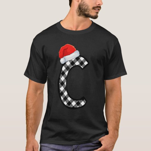 Kerstmis Plaid Hoofdletter C Santa Monogram Kerstm T-shirt (Voorkant)